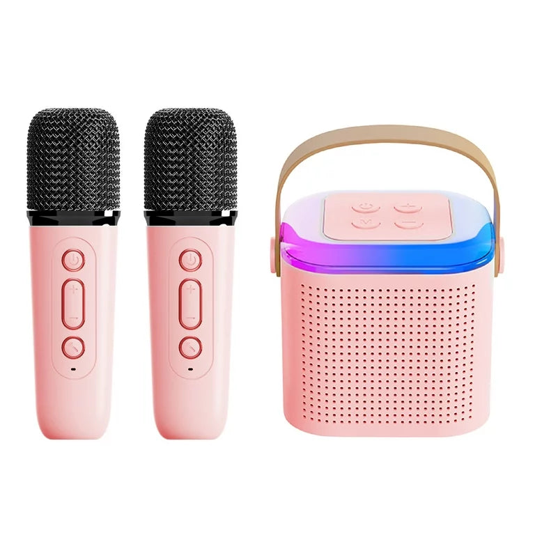Mini Karaoke Machine voor Kinderen – Portable Bluetooth Speaker met 2 Wireless Microphones – Roze – NIEUW