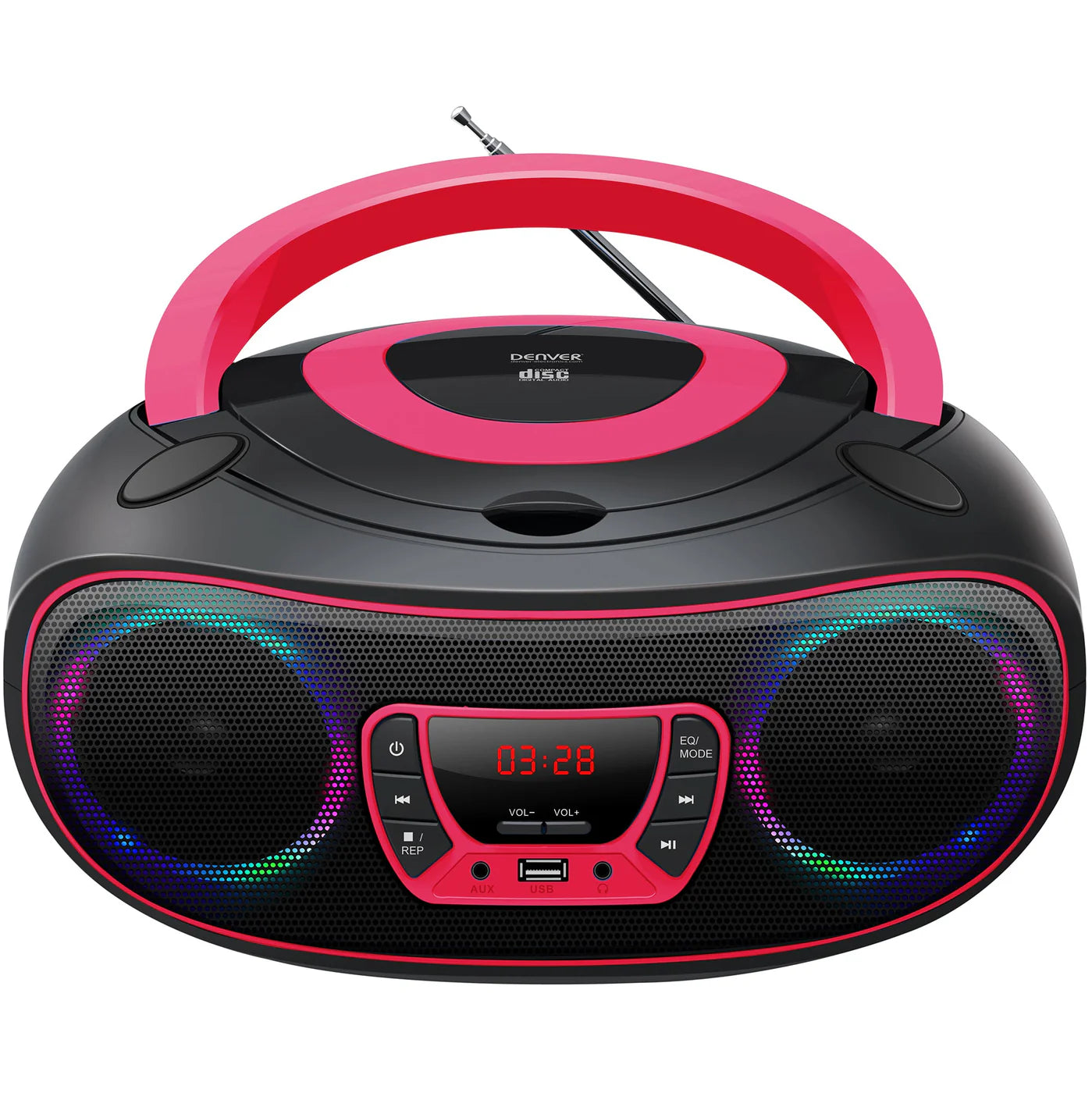 VERPAKKINGSSCHADE – Denver Boombox Roze – Radio CD – Speler – USB Bluetooth – NEW!
