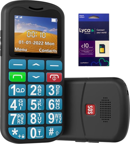 Yarvu ® – Easy – 4G Senioren Mobiele Telefoon + Simkaart Geleverd – Grote Toetsen & Cijfers – Big Button Mobiel – GSM Ouderen – GSM – SOS Noodknop – Snelkiestoetsen – Blauw – NIEUW!