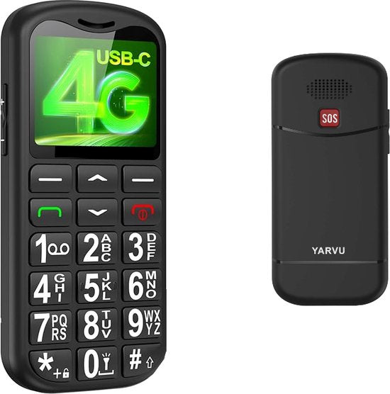 Yarvu ® – Easy – 4G Senioren Mobiele Telefoon – Grote Toetsen & Cijfers – Big Button Mobiel – GSM Ouderen – GSM – SOS Noodknop – Snelkiestoetsen – Zwart – NIEUW!