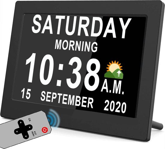 Yarvu ® – SeniorFrame 710 – 7 INCH Dementie Klok – Alzheimer Senioren Klokken – Digitale Kalenderklok – Dementieklok – Seniorenklok – Zwart – NIEUW!