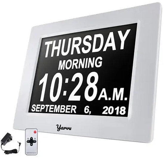 Yarvu ® – SeniorFrame 710 – Dementie Klok – Alzheimer Senioren Klokken – Digitale Kalenderklok – Dementieklok – Seniorenklok – Wit – NIEUW!