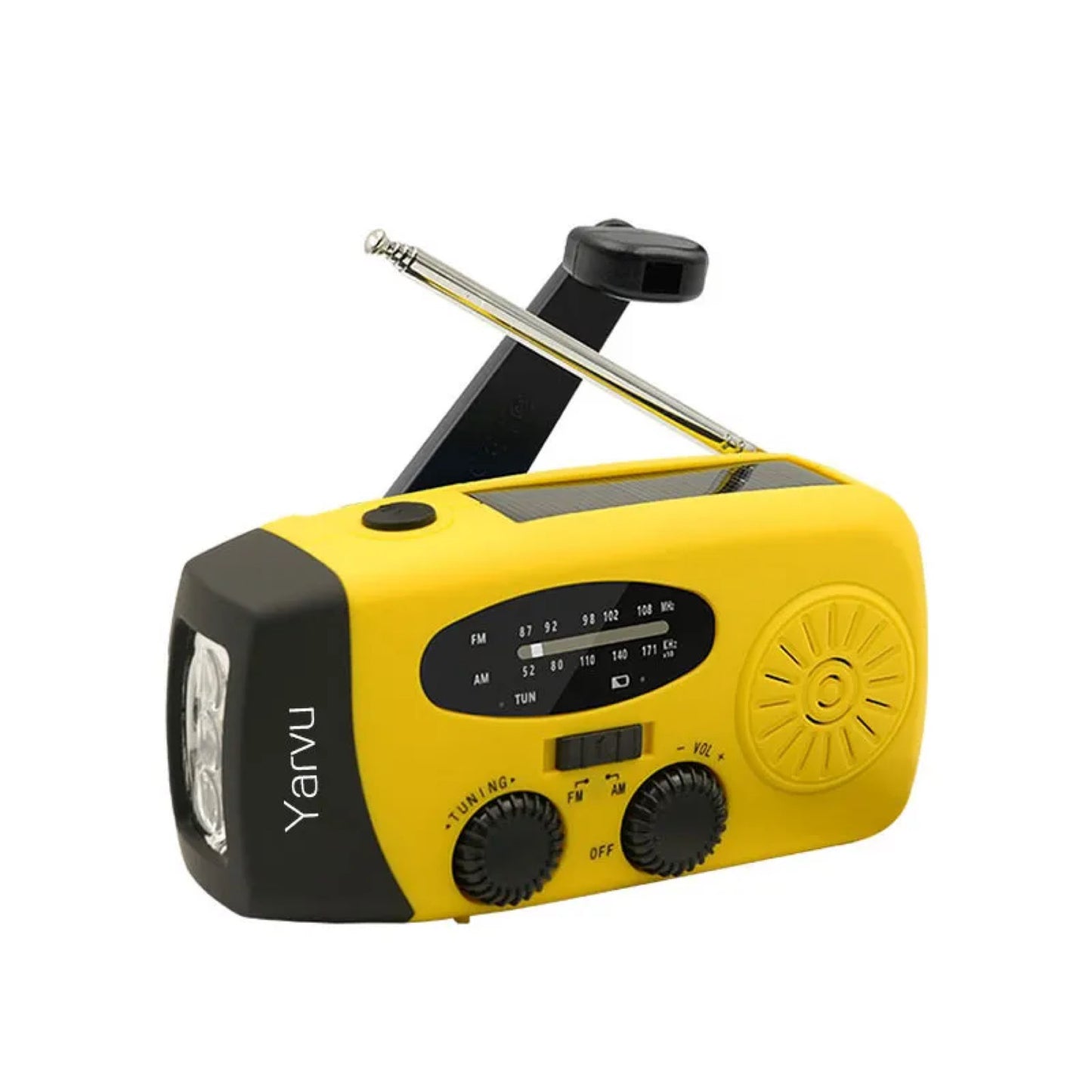 Yarvu ® – 6 IN 1 Noodradio – Opwindbaar + Zonneenergie + Nood Radio Op ingebouwde Batterijen ( Accu ) – Noodpakket – Solar – Voor Rampen – Draagbare – FM AM Geel – NIEUW!