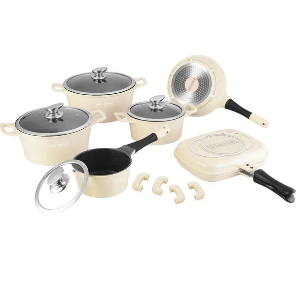 Royalty – CREAM – Kitchen Utensil Set Cast Aluminium 15-Piece Marble Coating