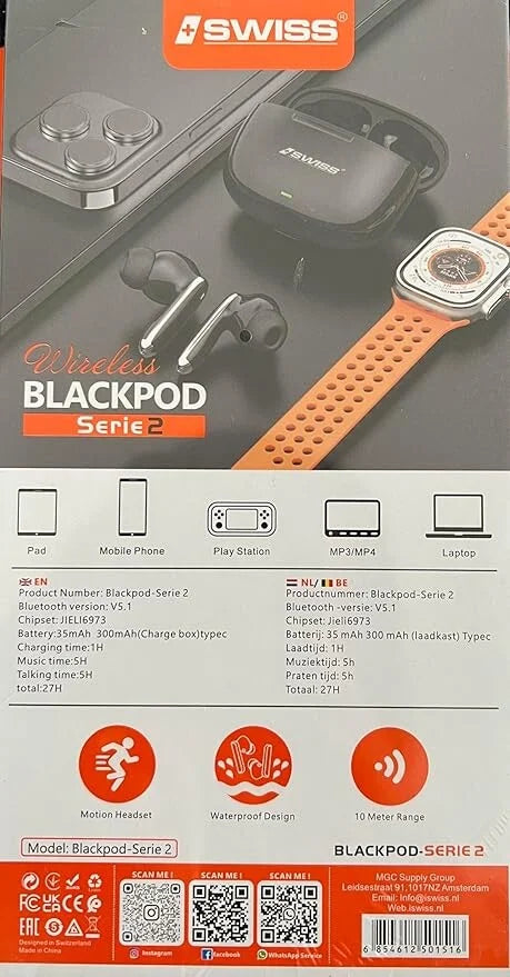Blackopod Pro – Serie 2 – Draadloze Bluetooth Earphones – Oortjes – NIEUW!