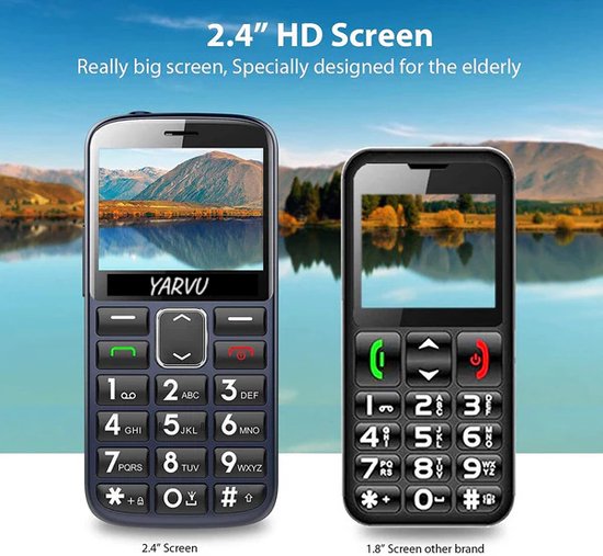 Yarvu ® - SeniorTalker - 4G Senioren Mobiele Telefoon + Simkaart Geleverd - Grote Toetsen & Cijfers - Big Button Mobiel - GSM Ouderen - GSM - SOS Noodknop - Snelkiestoetsen - Zwart