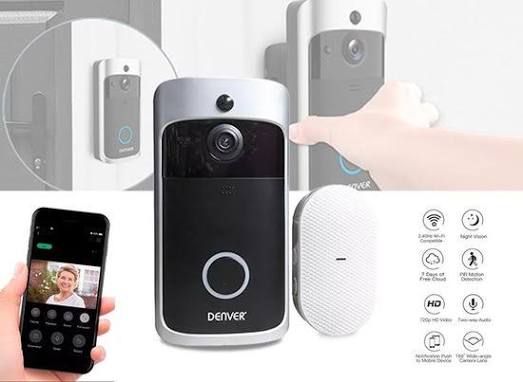 VERPAKKINGSSCHADE - Denver VDB 111 Denver – Deurbel Camera – Smart Video Deurbel – WIFI – HD Video – Gratis Applicatie – Accu – Bewegingsdetectie – Nachtzicht NIEUW!