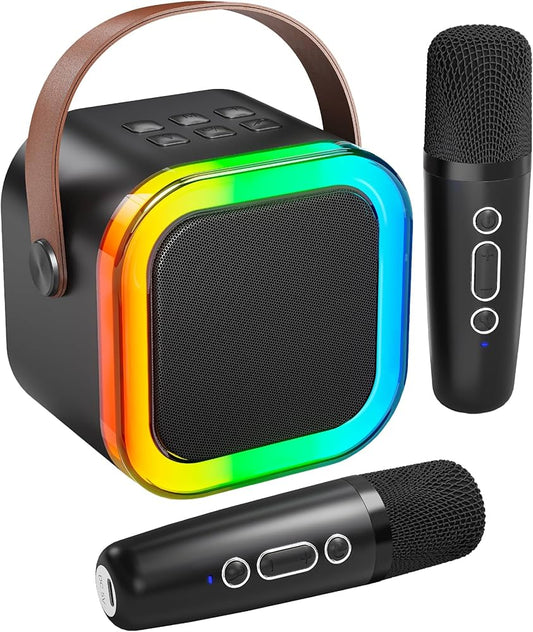 Mini Karaoke Machine voor Kinderen – Portable Bluetooth Speaker met 2 Wireless Microphones – Zwart – NIEUW