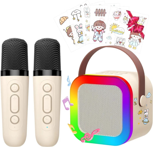 Mini Karaoke Machine voor Kinderen – Portable Bluetooth Speaker met 2 Wireless Microphones – Wit – NIEUW