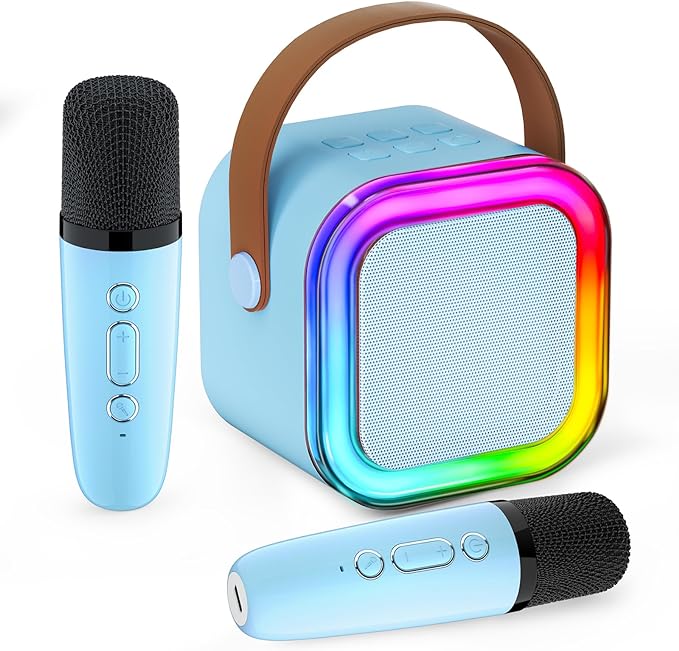 Mini Karaoke Machine voor Kinderen – Portable Bluetooth Speaker met 2 Wireless Microphones – Blauw – NIEUW