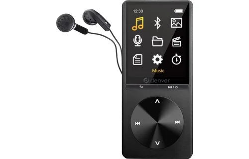 VERPAKKINGSSCHADE – Denver MP3 / MP4 Speler – Bluetooth – USB – Shuffle – SD kaart tot 128GB – Incl. Oordopjes – Voice recorder – Dicatafoon – MP1820 – Zwart – NEW!