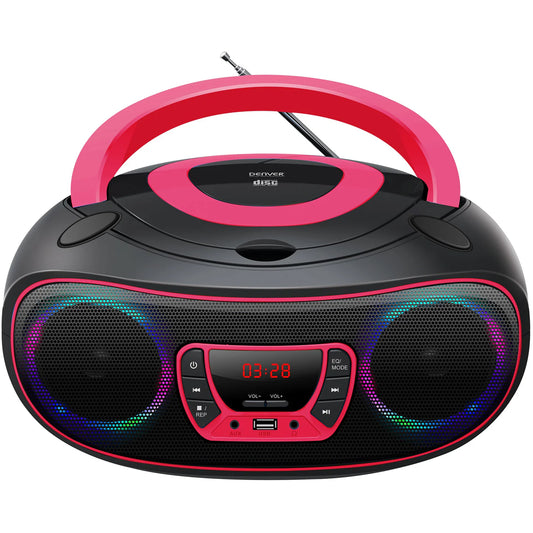 VERPAKKINGSSCHADE – Denver Boombox Roze – Radio CD – Speler – USB Bluetooth – NEW!