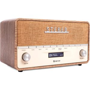 VERPAKKINGSSCHADE – Denver DAB Radio – Retro Radio – DAB+/ FM Radio – Bluetooth – Dimbaar – Batterijen & Netstroom – DAB18LW NEW!