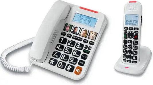Twinset Draadloze Dect Telefoon & Big Button Bedrade Senioren Telefoon – Duo Set – 2 Handsets – Grote Toetsen – Vaste lijn – Wit – NIEUW!