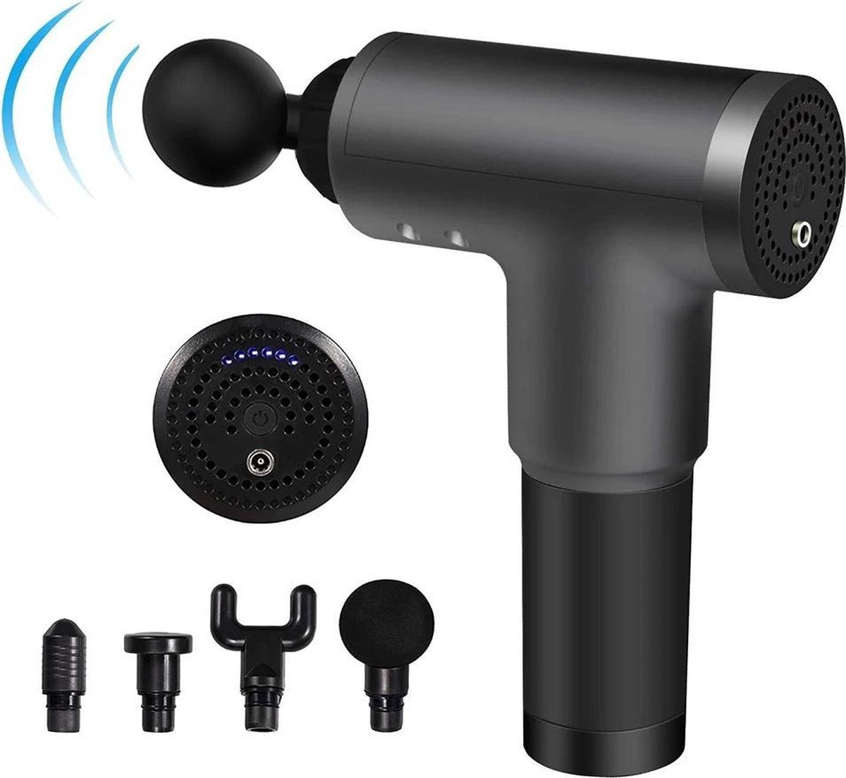 Zwarte Massagegun + 4 Opzetstukken – Massagepistool – Massage Gun met 6 standen – Massage Pistool – Massageapparaten – Draadloos – professioneel – Sport – NIEUW