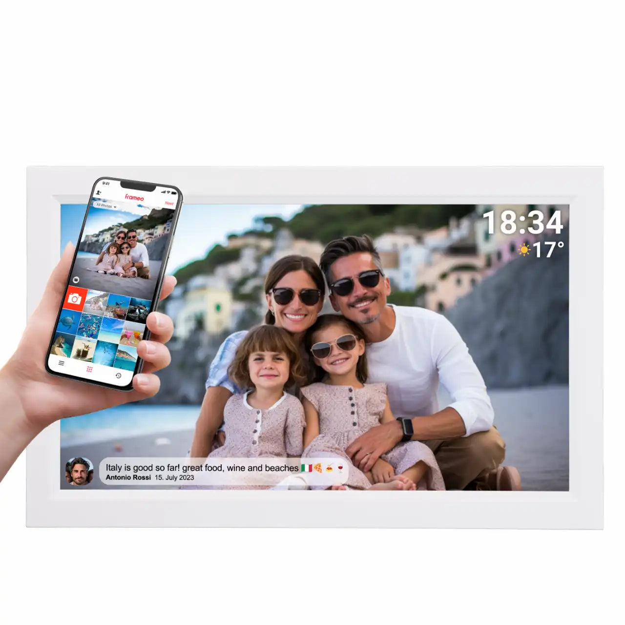 VERPAKKINGSSCHADE – Denver Digitale Fotolijst 15.6 inch – XL – Full HD – Frameo App – Fotokader – WiFi – 16GB – IPS Touchscreen – PFF-1503W – NEW!