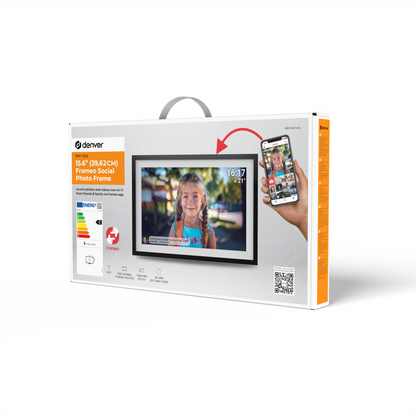 VERPAKKINGSSCHADE – Denver Digitale Fotolijst 15.6 inch – XL – Full HD – Frameo App – Fotokader – WiFi – 16GB – IPS Touchscreen – PFF-1516 – NEW!