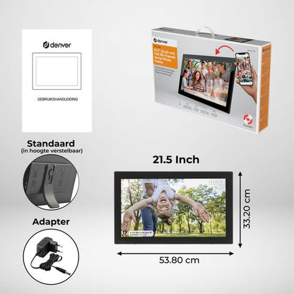 VERPAKKINGSSCHADE – Denver XXL Digitale Fotolijst 21.5 inch – XXL – Full HD – Frameo App – Fotokader – Model 2023 – WiFi – 32GB – IPS Touchscreen – PFF2160 – Zwart – NEW!