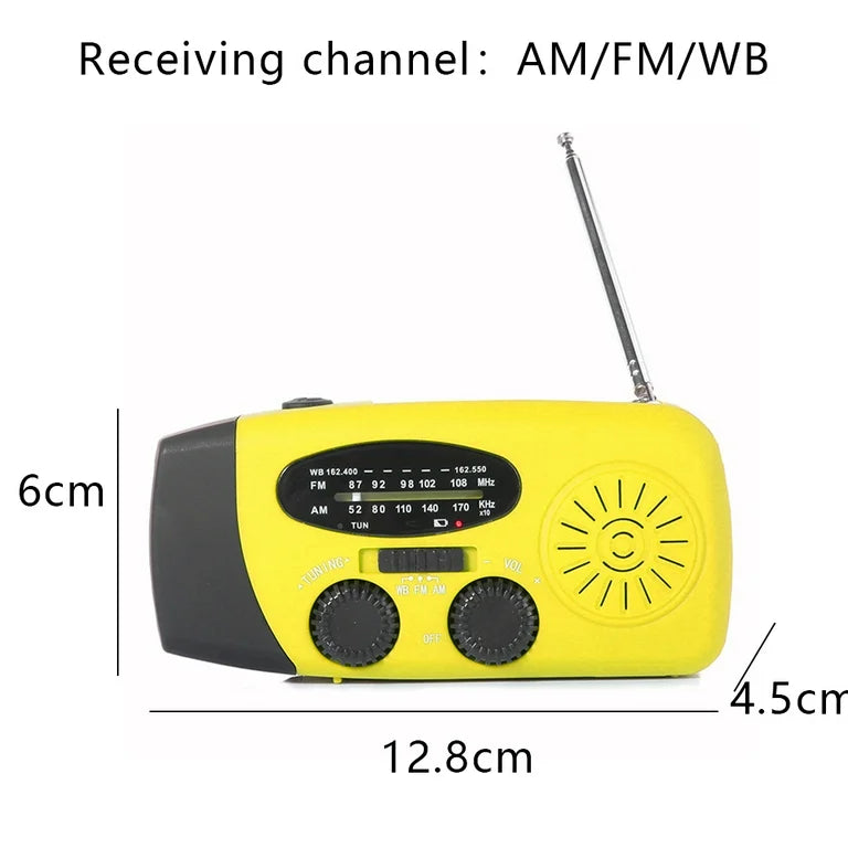 Yarvu ® – 6 IN 1 Noodradio – Opwindbaar + Zonneenergie + Nood Radio Op ingebouwde Batterijen ( Accu ) – Noodpakket – Solar – Voor Rampen – Draagbare – FM AM Geel – NIEUW!
