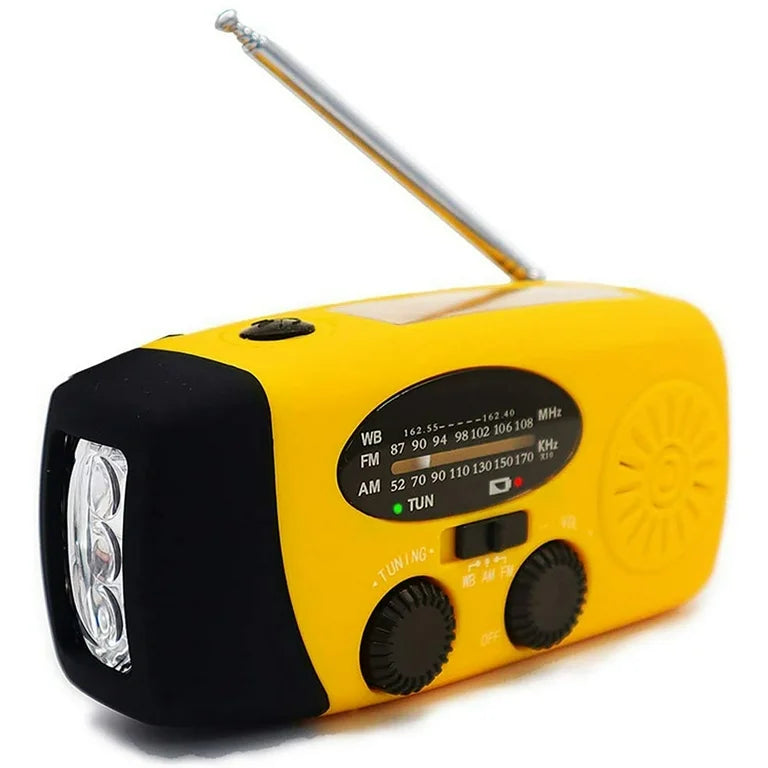 Yarvu ® – 6 IN 1 Noodradio – Opwindbaar + Zonneenergie + Nood Radio Op ingebouwde Batterijen ( Accu ) – Noodpakket – Solar – Voor Rampen – Draagbare – FM AM Geel – NIEUW!