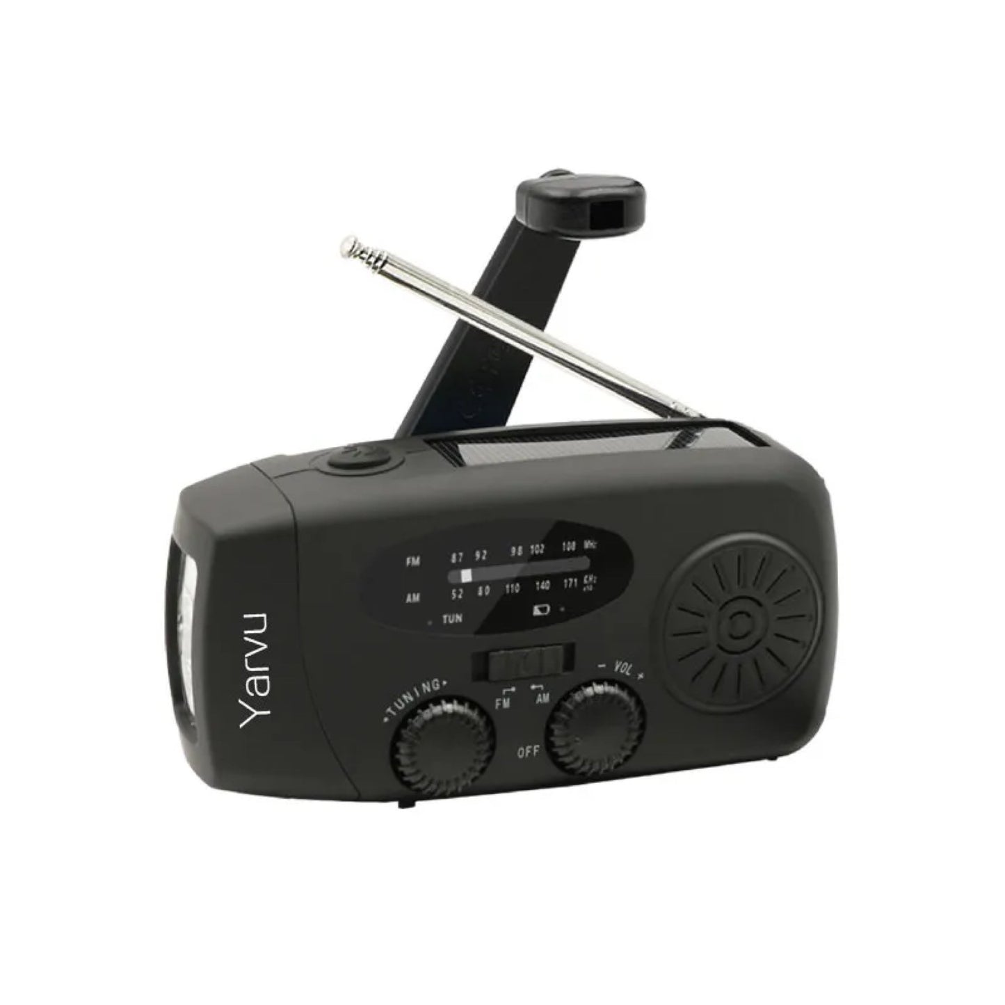 Yarvu ® – 6 IN 1 Noodradio – Opwindbaar + Zonneenergie + Nood Radio Noodpakket Op ingebouwde Batterijen ( Accu ) – Solar – Voor Rampen – Draagbare – FM AM Zwart - Groothandel  – NIEUW!