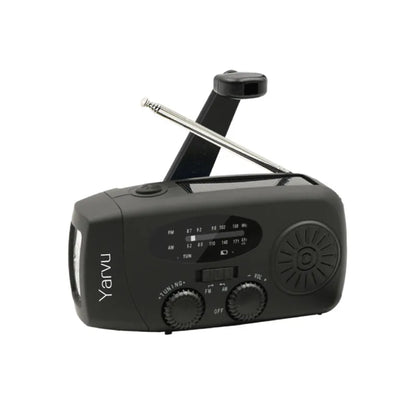 Yarvu ® – 6 IN 1 Noodradio – Opwindbaar + Zonneenergie + Nood Radio Noodpakket Op ingebouwde Batterijen ( Accu ) – Solar – Voor Rampen – Draagbare – FM AM Zwart - Groothandel  – NIEUW!