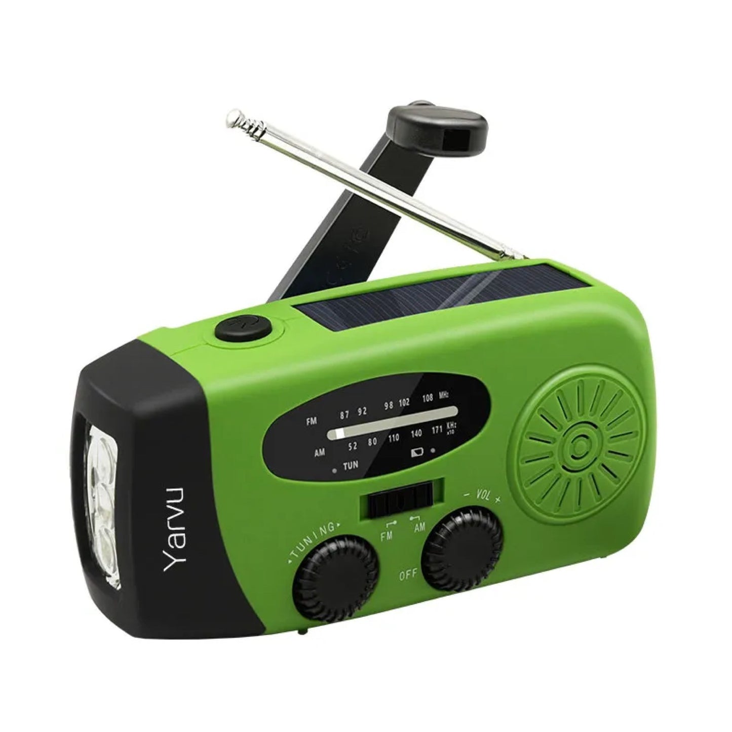 Yarvu ® – 6 IN 1 Noodradio – Opwindbaar + Zonneenergie + Nood Radio Op ingebouwde Batterijen ( Accu ) – Groothandel - Noodpakket Solar – Voor Rampen – Draagbare – FM AM Groen – NIEUW!