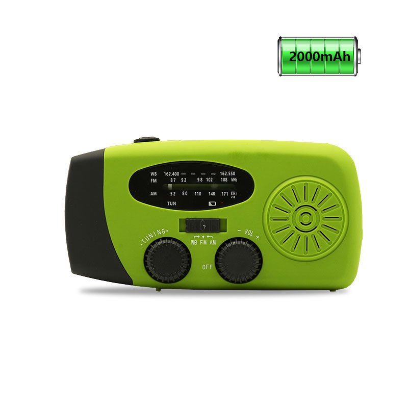 Yarvu ® – 6 IN 1 Noodradio – Opwindbaar + Zonneenergie + Nood Radio Op ingebouwde Batterijen ( Accu ) – Groothandel - Noodpakket Solar – Voor Rampen – Draagbare – FM AM Groen – NIEUW!