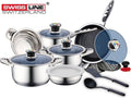 Royal Swiss – Luxe Pannenset RVS – 16-delig – Zilver – Glazen deksel NIEUW!