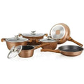 Royalty Line® FD10B Pannenset Inductie – 10 Delige Pannensets – Set met Koekenpannen, Hapjespan, Kookpotten & Steelpan – Pannen Geschikt Voor Alle Warmtebronnen – PFOA & PTFE Vrij – Pan Met Antiaanbaklaag – Koper