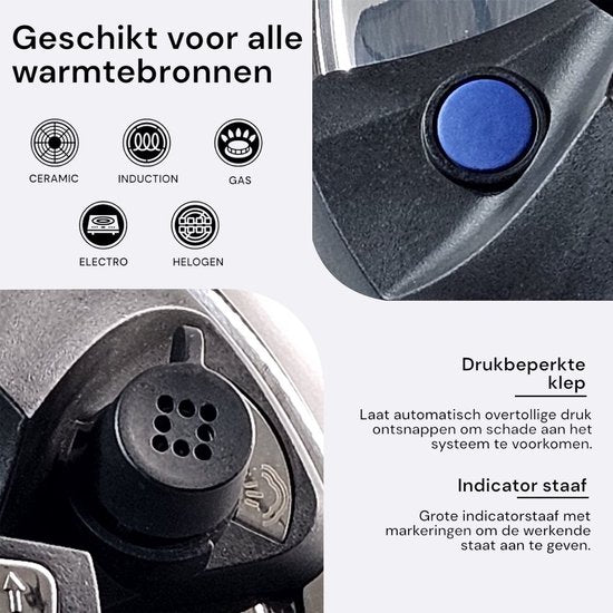 Royalty Line® RL24PS6LM Snelkookpan Inductie – 6 Liter / Ø 24cm – Snelkookpannen Voor Alle Warmtebronnen – Pressure Cooker Met Antiaanbaklaag – Instant koken – Eenhandig Mechanisme – RVS