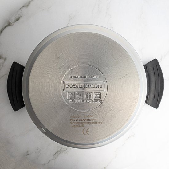 Royalty Line® RL24PS6LM Snelkookpan Inductie – 6 Liter / Ø 24cm – Snelkookpannen Voor Alle Warmtebronnen – Pressure Cooker Met Antiaanbaklaag – Instant koken – Eenhandig Mechanisme – RVS