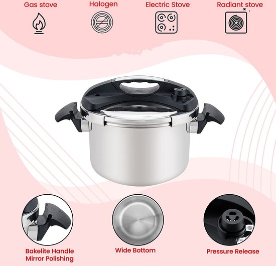 Royalty Line® PS8L Snelkookpan Inductie – 8 Liter / Ø 24cm – Snelkookpannen Voor Alle Warmtebronnen – Pressure Cooker – Instant koken – Eenhandig Mechanisme – RVS