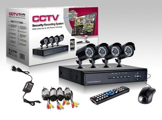 CCTV – WIFI Beveiligingscamera – Bewakingscamera – 4 Draadgebonden Cameras – Binnen & Buiten – Beelden op Scherm of Smartphone (Gratis App) NIEUW!