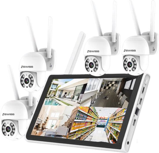 4 Draadloze 1080P HD Complete Beveiligingscamera Set – Met 4 camera’s, 10.1 inch monitor en Gratis App – Color Night Vision CCTV – Opnemen bij beweging