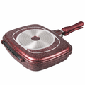 Royal Swiss® Dubbele Grillpan 32 cm – Burgoundy Colour – Marble Antiaanbaklaag – Magnetische Sluiting – Geschikt voor Inductie, Gas & Keramisch – Dubbele Koekenpan – PFAS-vrij