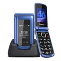 Yarvu ® – Flip 1 – 4G Senioren GSM + Simkaart Geleverd + Oplaadstation – Dual Sim – Dual Scherm – Big Button Mobiele Telefoon – Grote Toetsen & Cijfers – SOS Knop – Mobiel – Ouderen – Blauw NIEUW!