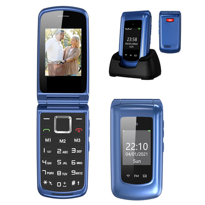 Yarvu ® – Flip 1 – 4G Senioren GSM + Simkaart Geleverd + Oplaadstation – Dual Sim – Dual Scherm – Big Button Mobiele Telefoon – Grote Toetsen & Cijfers – SOS Knop – Mobiel – Ouderen – Blauw NIEUW!