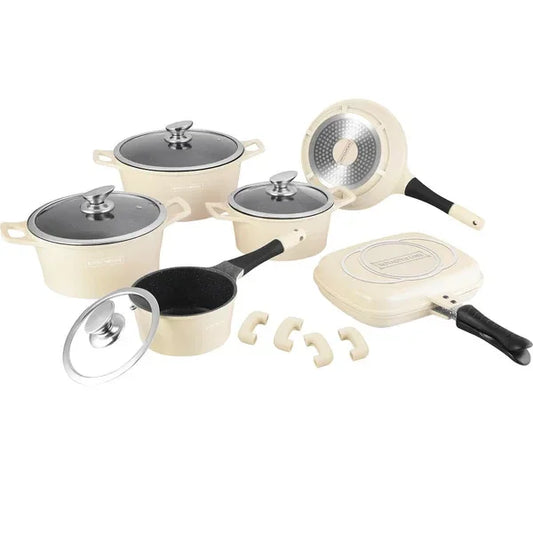Royalty – CREAM – Kitchen Utensil Set Cast Aluminium 15-Piece Marble Coating