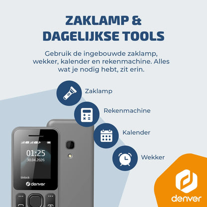 Denver Senioren Mobiele Telefoon 4G - GSM - FM Radio - Dual Sim - Simlockvrij - FAS1880L