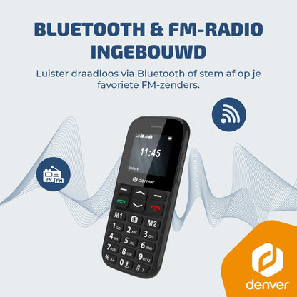 Denver Senioren Mobiele Telefoon 4G - Grote Toetsen - SOS knop - Oplaadstation - GSM - Bluetooth - FM Radio - Volledig NL en FR - BAS18800L