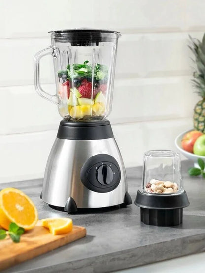Royalty Line® 2 in 1 Blender + Grinder - Smoothie Maker Met 1.5 L Glazen Kan - Incl. Kruidenmaler - Smoothie Blender - BPA Vrij - 800W - 2 Snelheden + Pulse - RVS