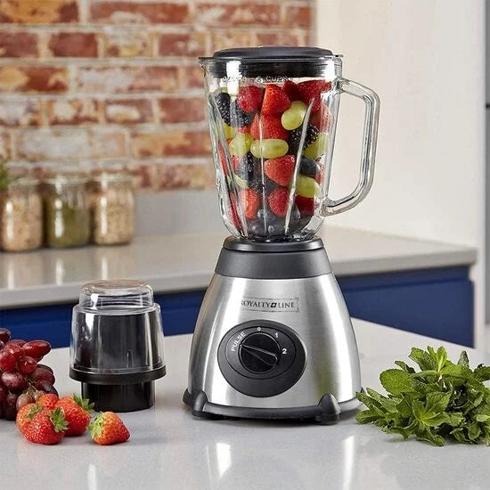 Royalty Line® 2 in 1 Blender + Grinder - Smoothie Maker Met 1.5 L Glazen Kan - Incl. Kruidenmaler - Smoothie Blender - BPA Vrij - 800W - 2 Snelheden + Pulse - RVS