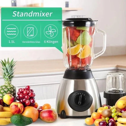 Royalty Line® 2 in 1 Blender + Grinder - Smoothie Maker Met 1.5 L Glazen Kan - Incl. Kruidenmaler - Smoothie Blender - BPA Vrij - 800W - 2 Snelheden + Pulse - RVS