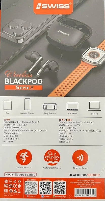 Blackopod Pro – Serie 2 – Draadloze Bluetooth Earphones – Oortjes – NIEUW!