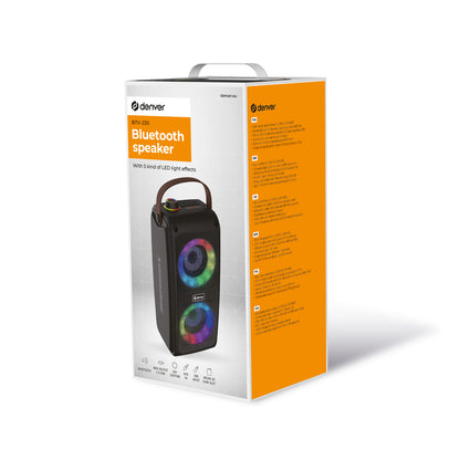 VERPAKKINGSSCHADE - Denver Bluetooth Speaker Draadloos - Lichteffecten - Muziek Box - AUX - TWS Pairing - BTV230 - Zwart