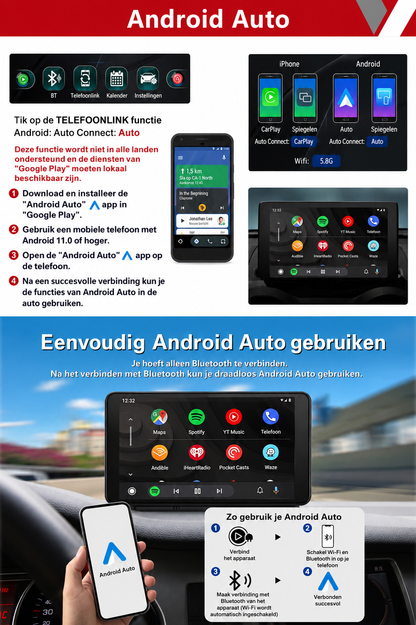 Yarvu ® Geschikt voor CarPlay Scherm 7 Inch – Geschikt voor Android Auto Scherm + 32GB Micro SD - Draadloos - Navigatiesysteem Auto – Auto Scherm – Universeel – Met Touchscreen - Draadloos