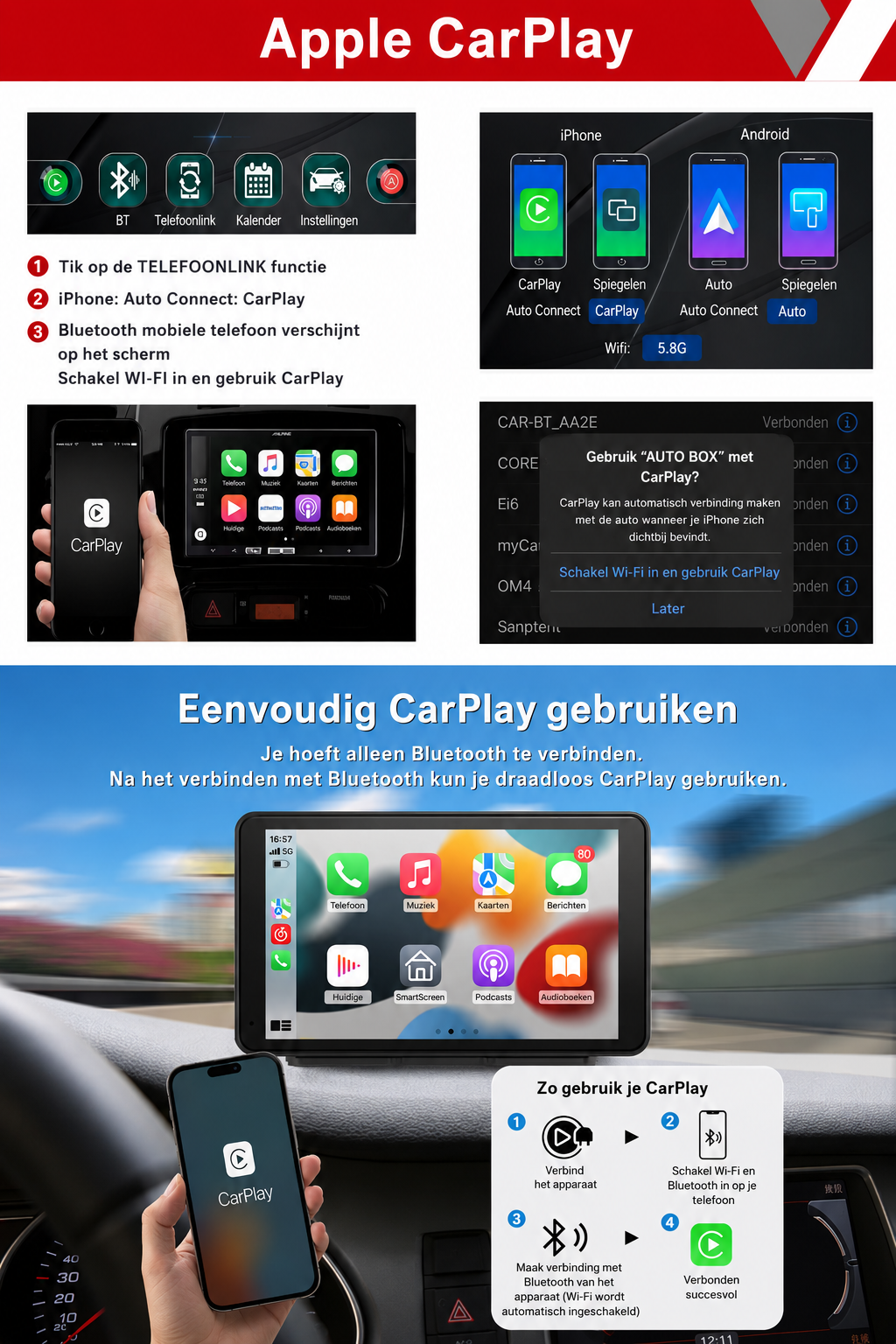 Yarvu ® Geschikt voor CarPlay Scherm 7 Inch – Geschikt voor Android Auto Scherm + 32GB Micro SD - Draadloos - Navigatiesysteem Auto – Auto Scherm – Universeel – Met Touchscreen - Draadloos