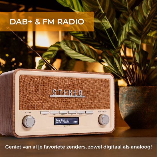 Denver DAB Radio - Retro Radio - Bluetooth - DAB+/ FM - Noodradio - Dimbaar - Batterijen & Netstroom - DAB18LW