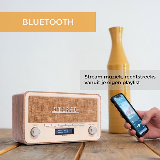 Denver DAB Radio - Retro Radio - Bluetooth - DAB+/ FM - Noodradio - Dimbaar - Batterijen & Netstroom - DAB18LW